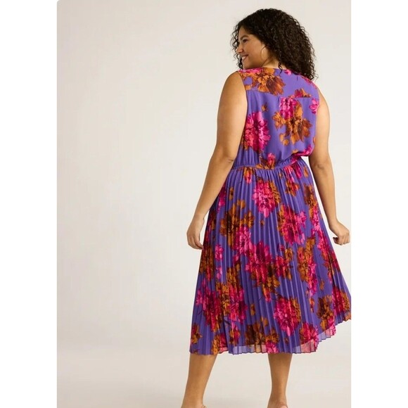 SOFIA VERGARA Sleeveless Pleated Dark Floral Midi Dress L 12/14 Boho Fairy Party - Picture 2 of 11